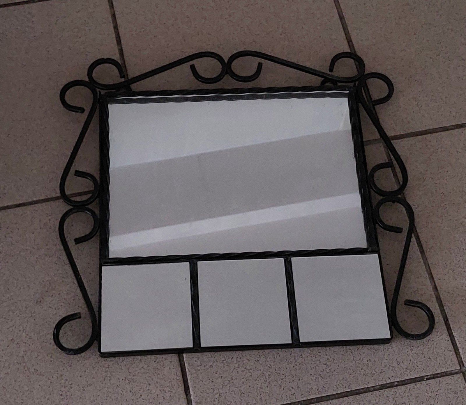 zwarte vintage gietijzeren spiegel; 40x43 cm, Ophalen, Minder dan 50 cm, Minder dan 100 cm
