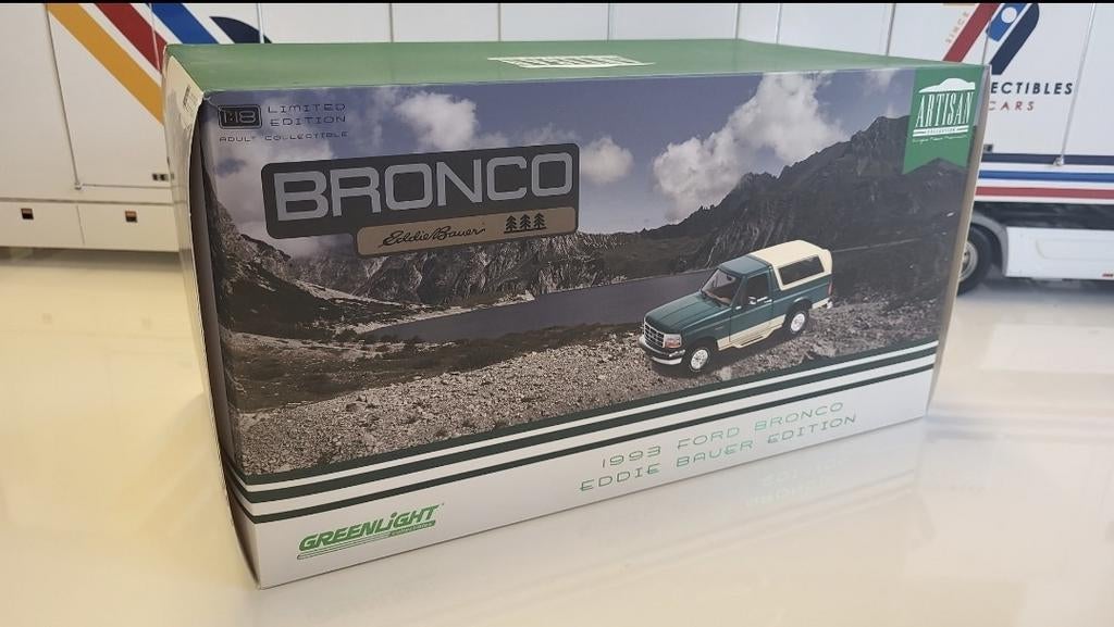 Greenlight Ford Bronco Eddie Bauer Grey / Green - 1993, Hobby en Vrije tijd, Overige merken, Auto, Nieuw, Ophalen of Verzenden
