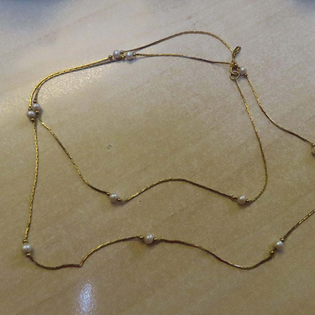 vintage vergulde ketting 22-krt jaren 80 met parels, MONET, Verzenden, Zo goed als nieuw, Goud, Overige materialen