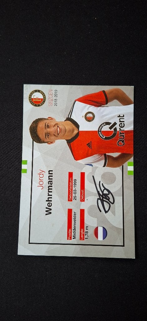 Spelerskaart met handtekening; Jordy Wehrmann # Feyenoord, Verzamelen, Ophalen of Verzenden, Nieuw, Feyenoord, Spelerskaart