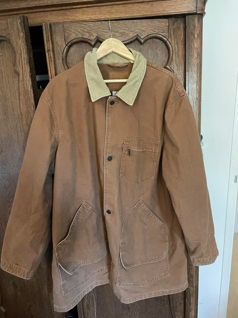 Levis (lange jas) bruin, Kleding | Heren, Jassen | Winter, Ophalen of Verzenden, Zo goed als nieuw, Maat 56/58 (XL), Bruin