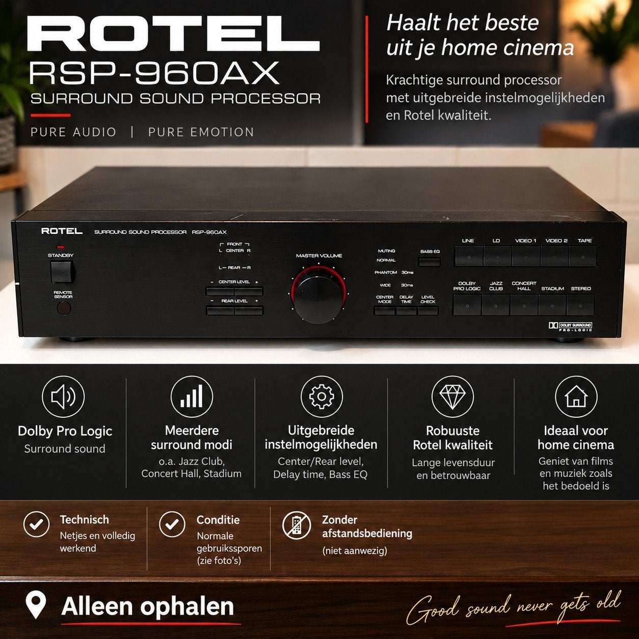 Rotel RSP-960AX Vintage Surround Sound Processor, Gebruikt, 70 watt of meer, 5.1-systeem, Overige spelers