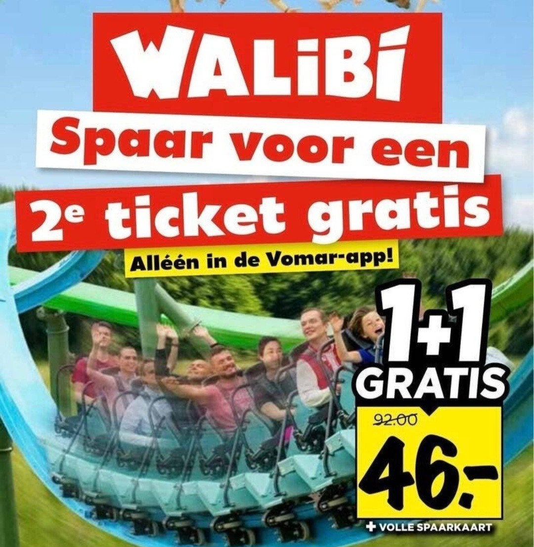 Walibi code tweede kaartje gratis, Tickets en Kaartjes, Twee personen, Kortingsbon