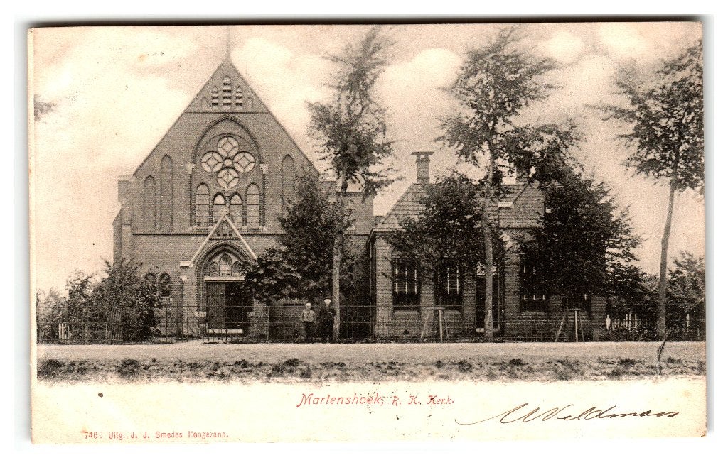 Hoogezand, Martenshoek, R. K. Kerk, Verzamelen, Ansichtkaarten | Nederland, Verzenden, Voor 1920, Gelopen, Groningen