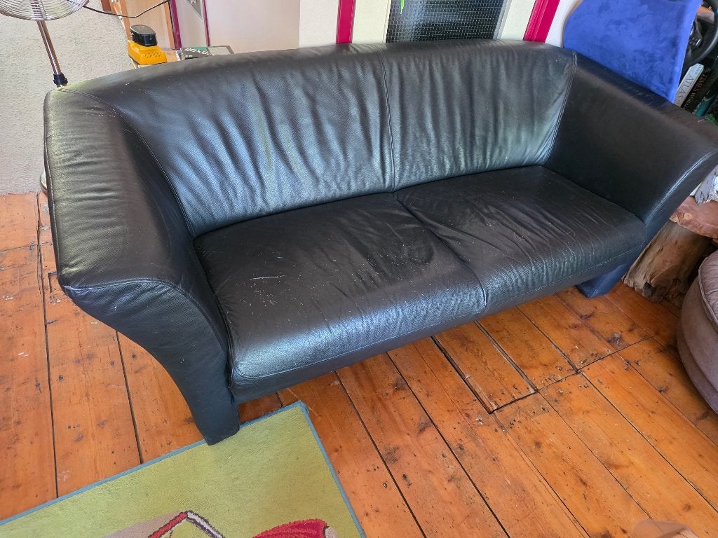 Bankstellen, Huis en Inrichting, Banken | Bankstellen, Gebruikt, Vierpersoons of meer, 150 tot 200 cm, 75 tot 100 cm, Leer, Ophalen