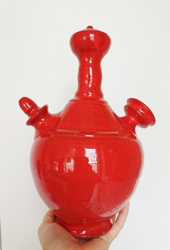 Grote vintage rode water drinkkruik, Antiek en Kunst, Antiek | Keramiek en Aardewerk, Ophalen of Verzenden