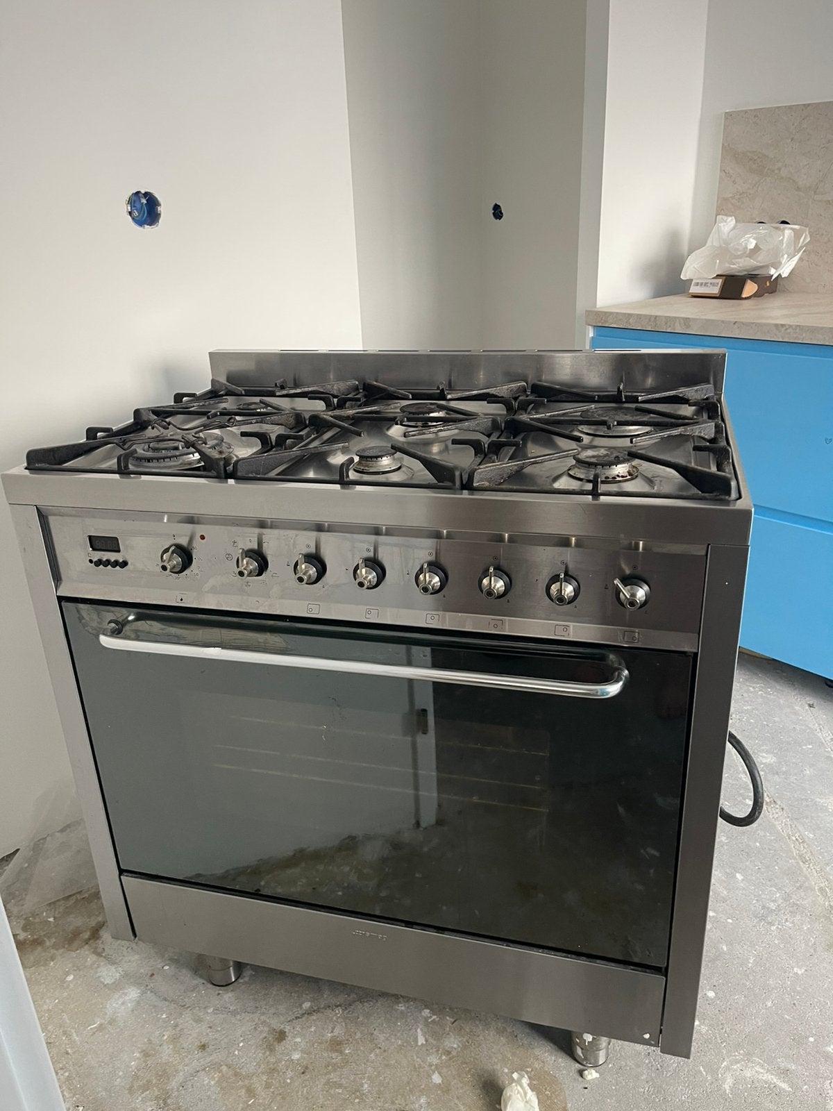 RVS gasfornuis met 6 pitten en ruime oven, Ophalen, 60 cm of meer, Zo goed als nieuw, Gas