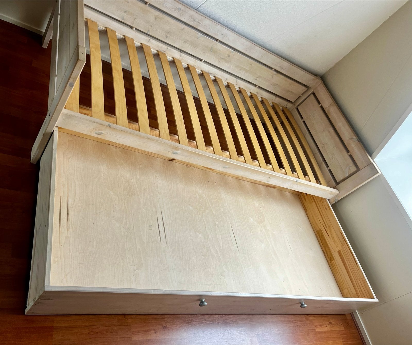 LIFETIME 1-persoonsbed met lade in white wash., Ophalen, Eenpersoons, Wit, 200 cm
