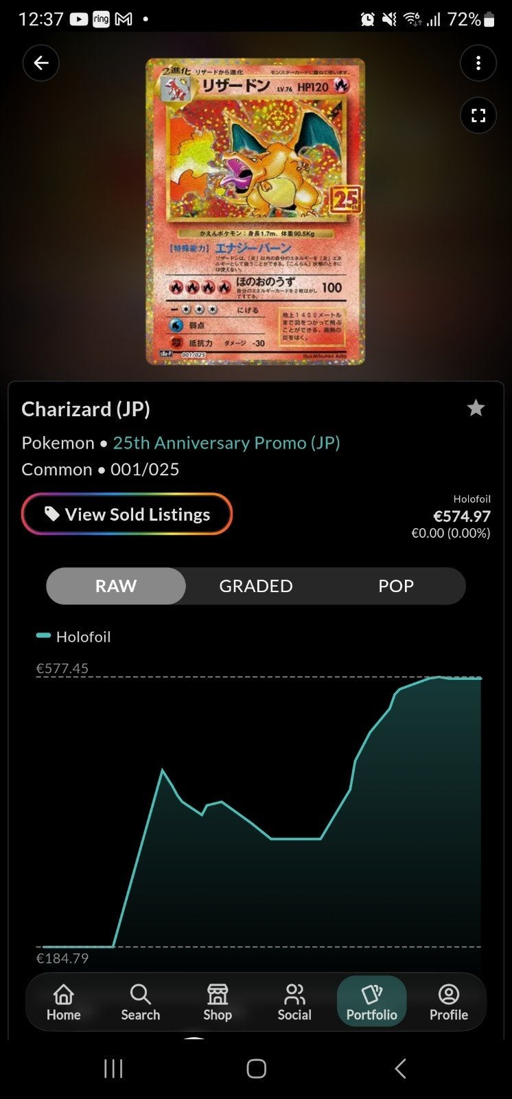 Pokémon Charizard 25th Anniversary (Japans), Ophalen of Verzenden, Zo goed als nieuw