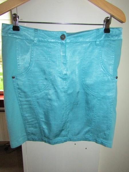 E329 NTS Not the Same mt 40 rok aqua satijn tricot, Maat 38/40 (M), Zo goed als nieuw, NTS Not the same, Boven de knie