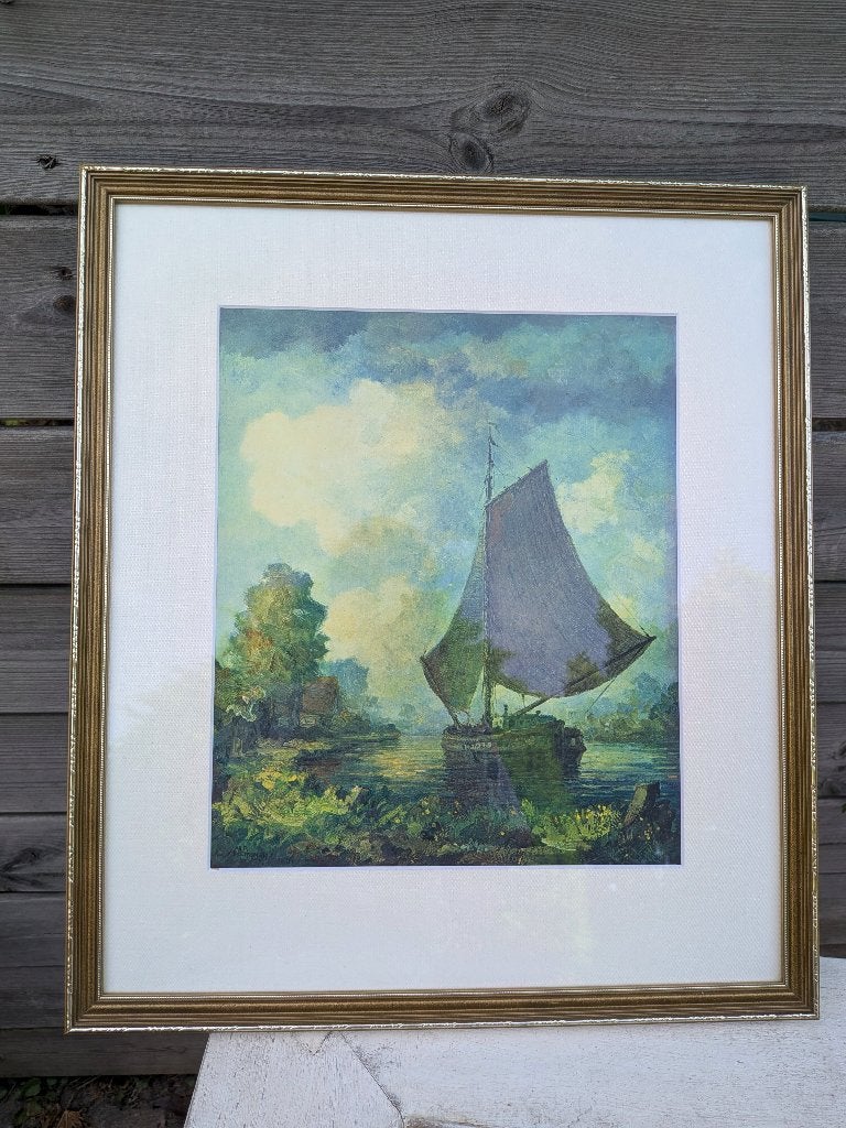 Reproductie schilderij met zeilboot, Alb. Jurardus Hemelman, Ophalen of Verzenden, Achter glas