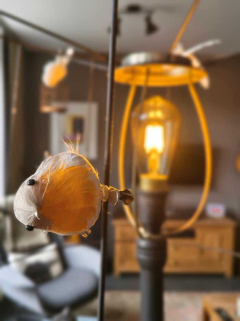 Staande lamp – upcycle art project | mat zwart | vogeltjes, Ophalen, Gebruikt, Overige materialen, 150 tot 200 cm