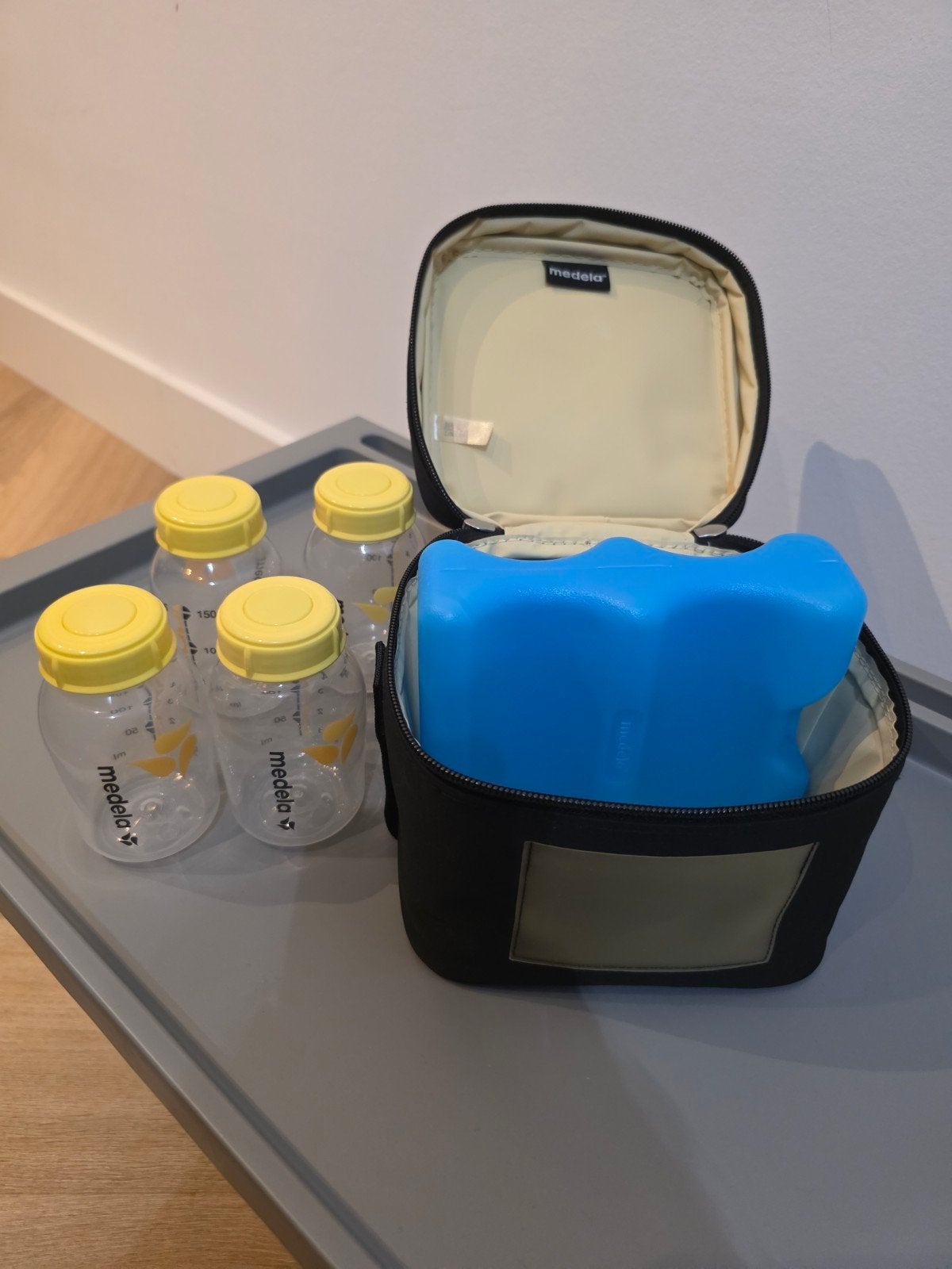 Medela koeltas met 4 flesjes en koelelement, Ophalen, Zo goed als nieuw, Borstkolf