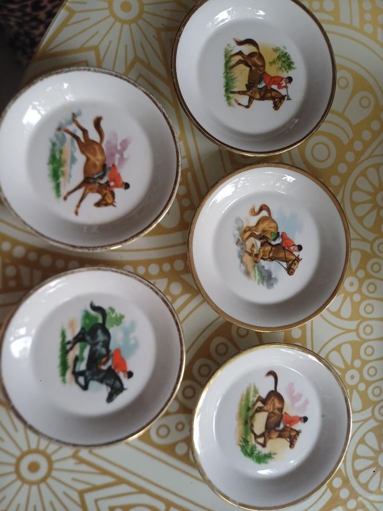 5 Antieke Schoteltjes Jachttaferelen, Paarden, Ophalen