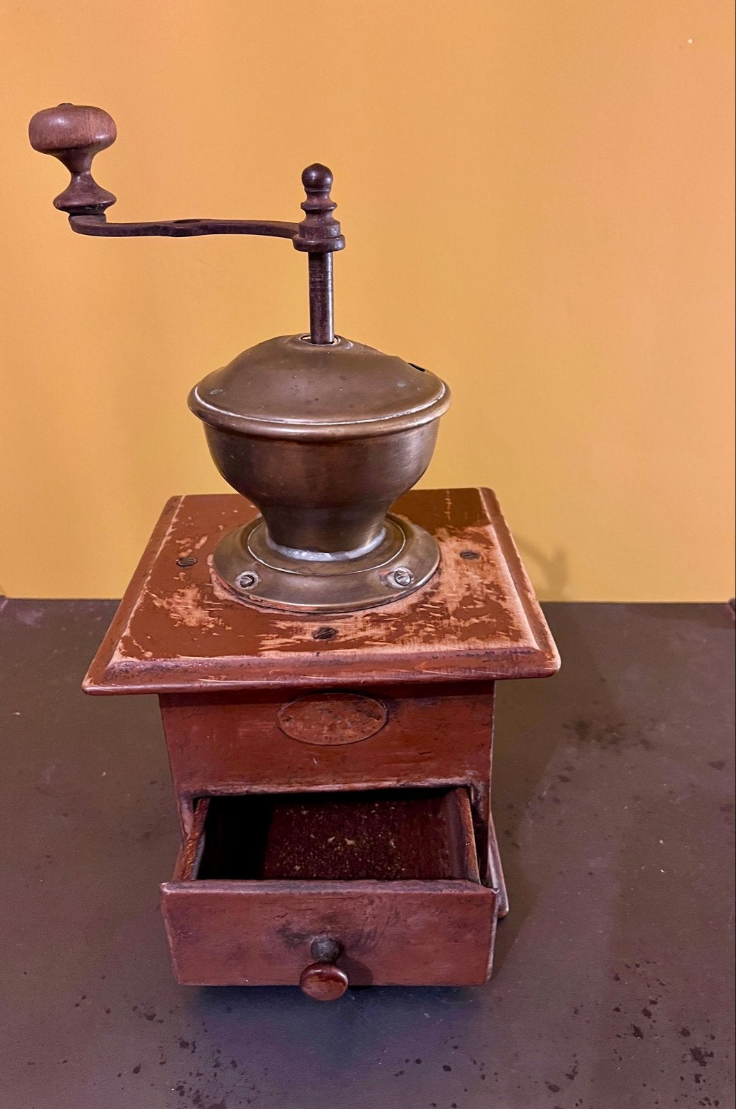 Antieke Koffiemolen Hout en Koper, Antiek en Kunst, Ophalen of Verzenden