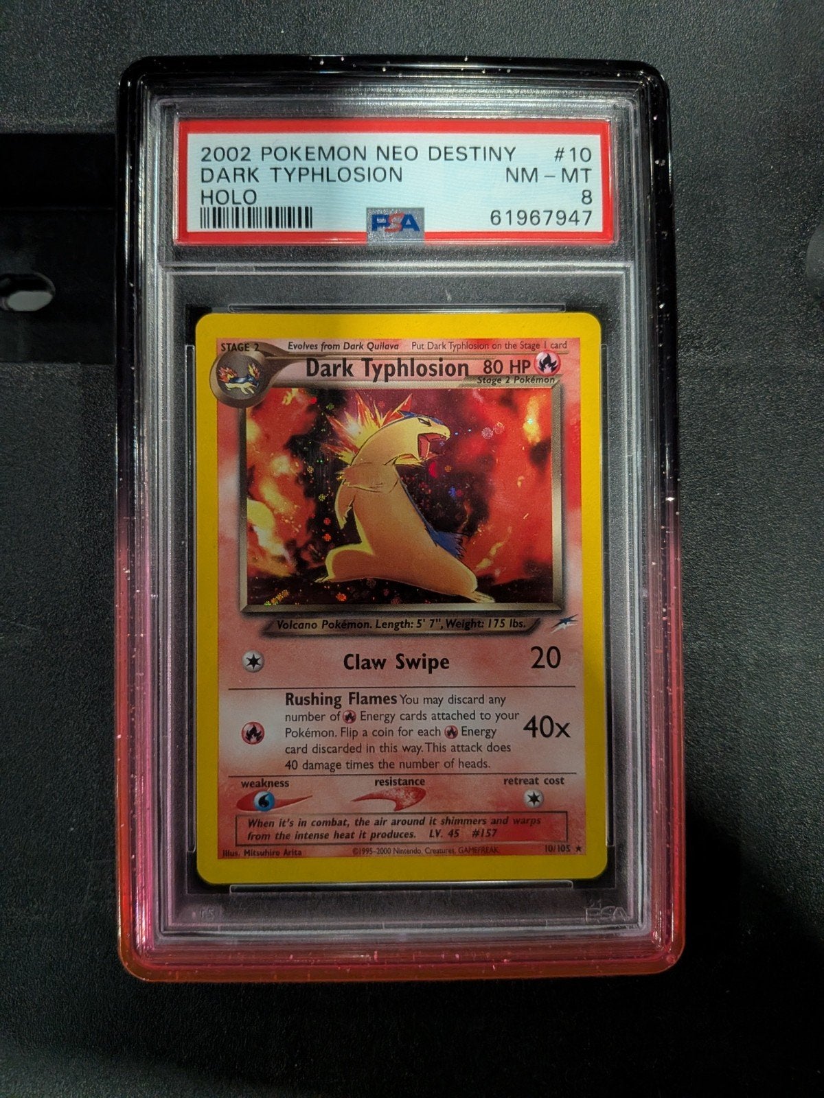 2002 Pokémon Neo Destiny Dark Typhlosion Holo PSA 8, Ophalen of Verzenden, Zo goed als nieuw, Losse kaart, Foil