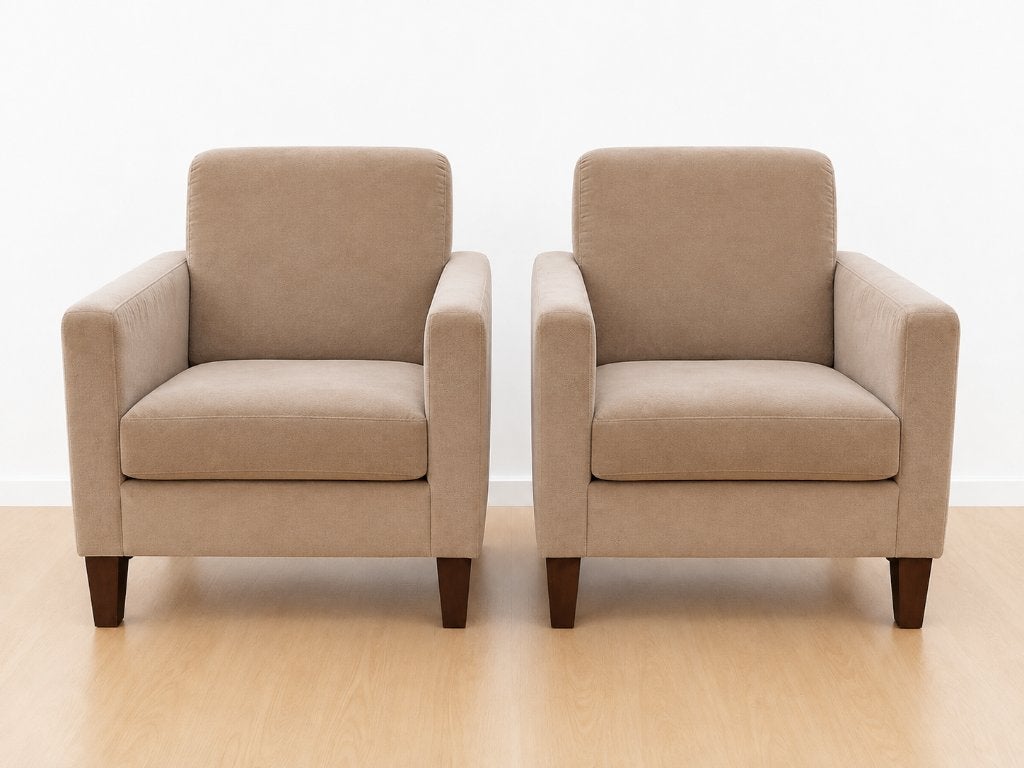 2 nette fauteuils zand / licht beige, Gebruikt, 75 tot 100 cm, Ophalen of Verzenden, Stof