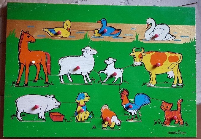 Puzzel boerderijdieren - Simplex - hout - jaren 60 - IGST, Kinderen en Baby's, Speelgoed | Kinderpuzzels, Ophalen of Verzenden