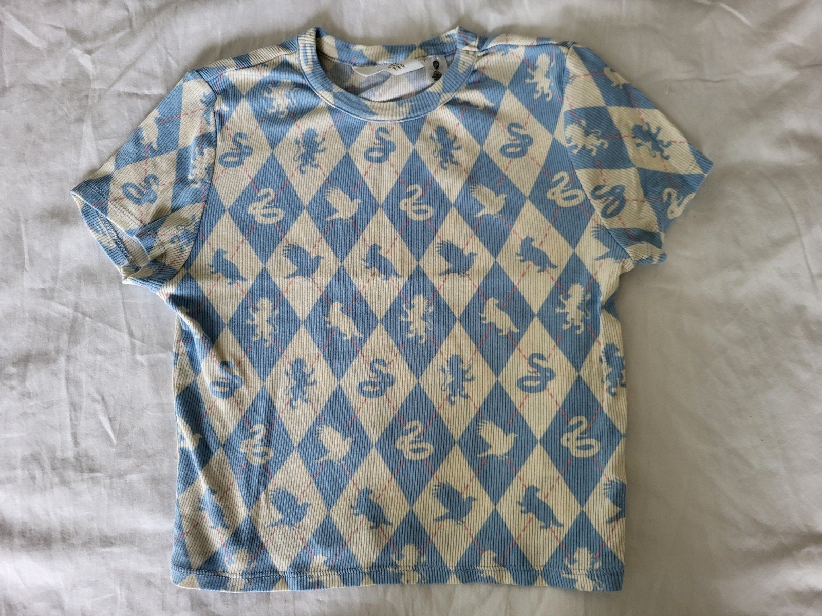 H&M Harry Potter T-shirt - Blauw/Wit Geruit, maat 170, Meisje, Ophalen of Verzenden, Shirt of Longsleeve, H&M.