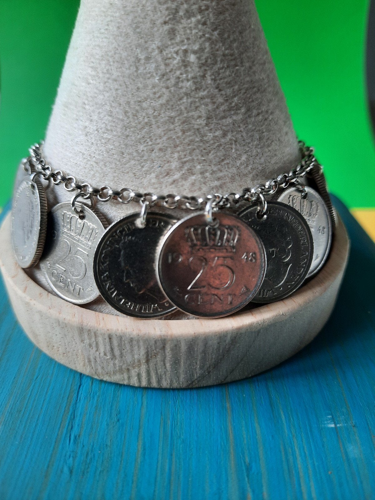 Wilhelmina Kwartjes Armband. Lengte 20cm, Sieraden, Tassen en Uiterlijk, Armbanden, Ophalen of Verzenden, Zo goed als nieuw, Zilver
