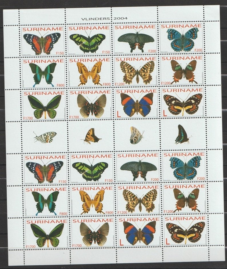 Suriname Zbl V1227-38 Vlinders 2004, Ophalen of Verzenden, Postfris