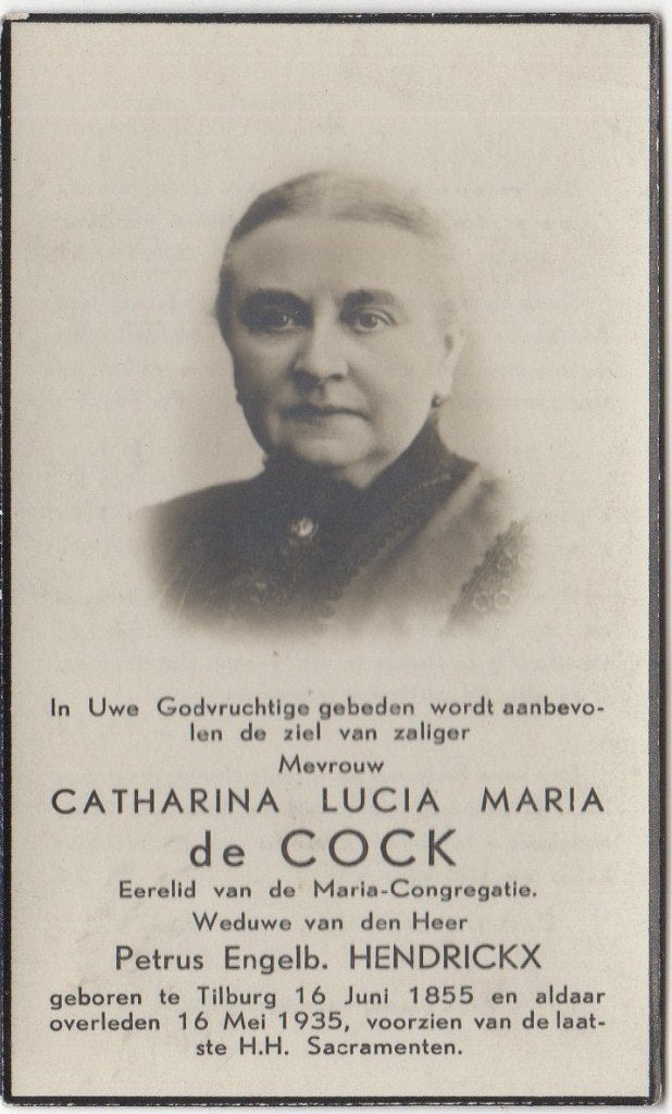 Catharina L.M. de Cock 1855 - 1935 Tilburg, 79 jaar oud, Verzenden