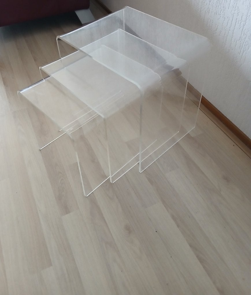 Nesttafels Plexiglas, Nesting Tables, Bijzettafels – Vintage, Ophalen, Minder dan 45 cm, Gebruikt, Minder dan 55 cm
