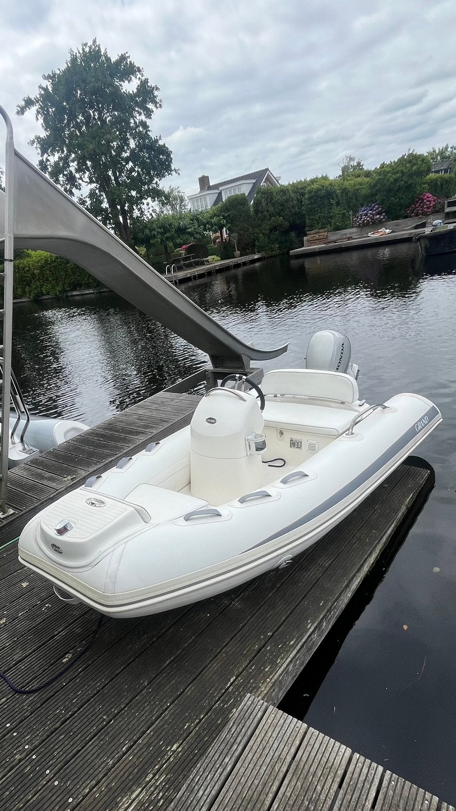 RIB Grand 340 goldenline met 10 pk Honda buitenboordmotor, Ophalen, Gebruikt, Afdekzeil, 10 pk