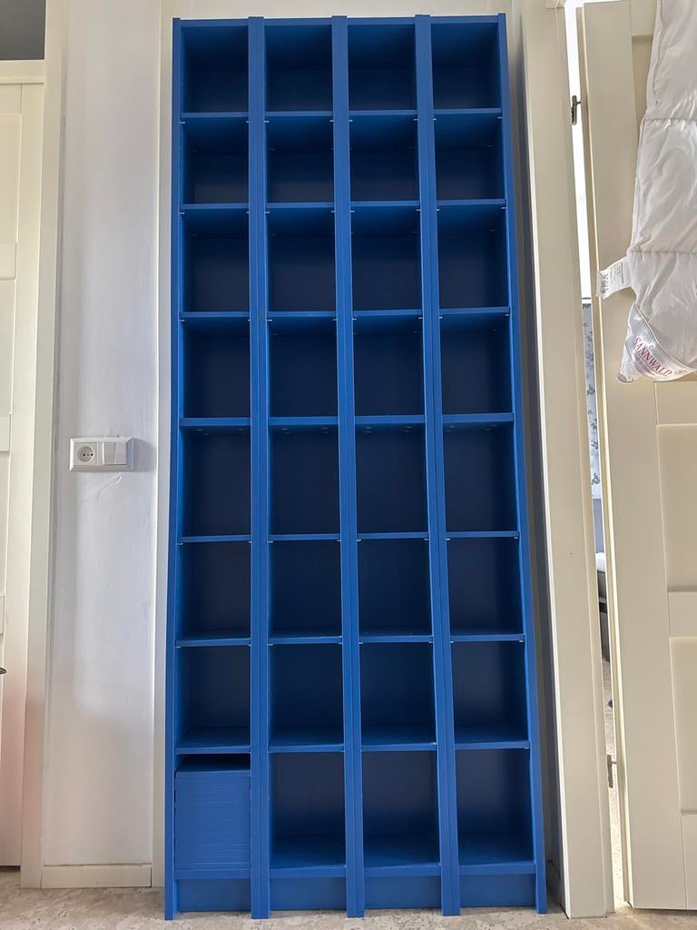 Blauwe cd/dvd kasten van IKEA, 4 stuks, Ophalen, Gebruikt, 150 discs of meer, Hout