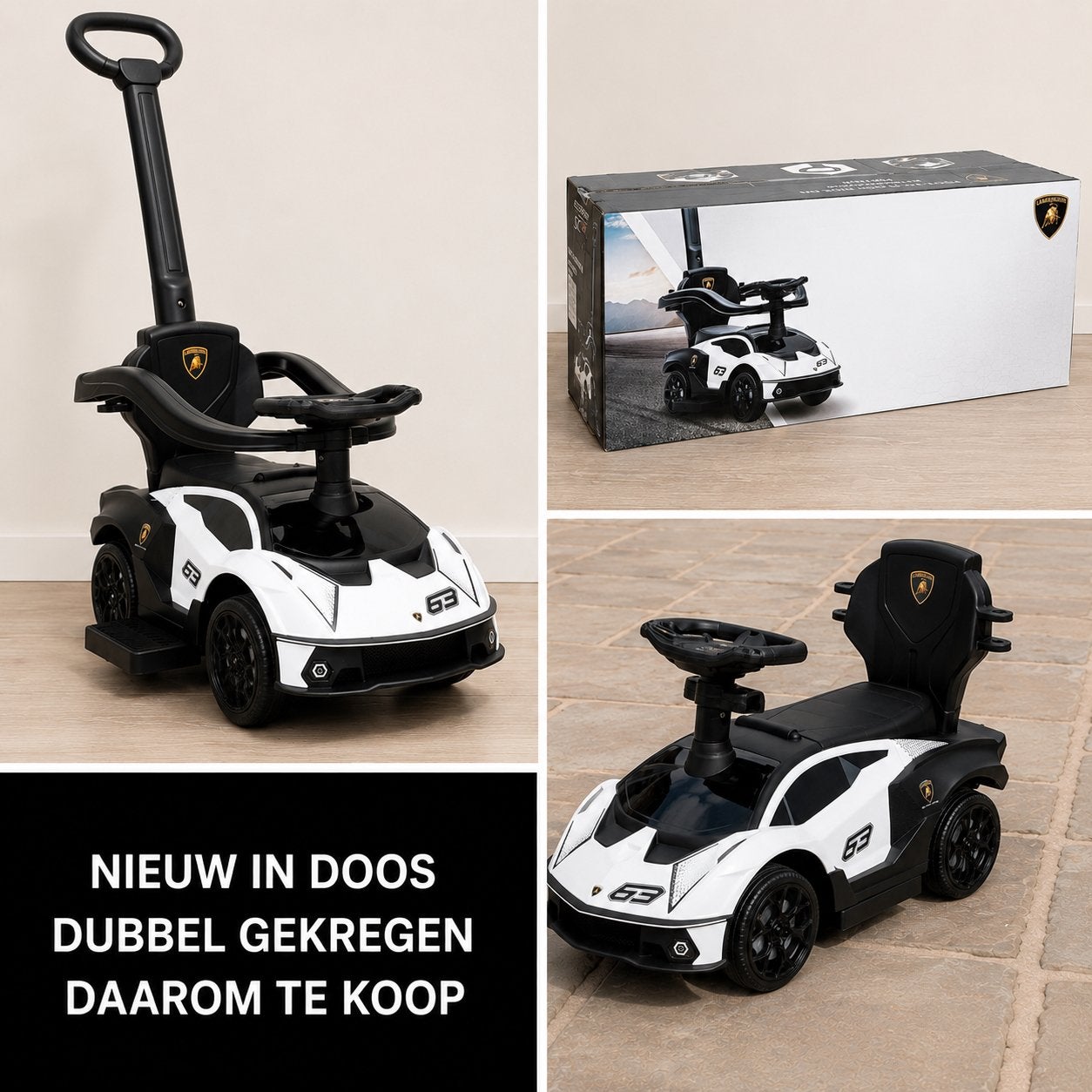 Nieuwe Lamborghini loopauto - Wit/Zwart, Ophalen, Nieuw, Loopvoertuig