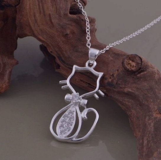 925 zilveren kat hanger met ketting, Ophalen of Verzenden, Nieuw, Zilver, Zilver