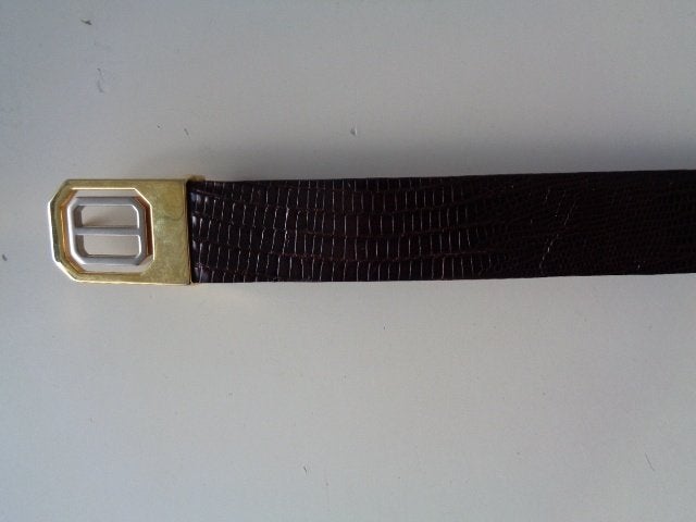 5138-35-2 : Bruine Lizard riem - ceintuur. 105 CM, Ophalen of Verzenden, Zo goed als nieuw, Zwart, 80 tot 90 cm