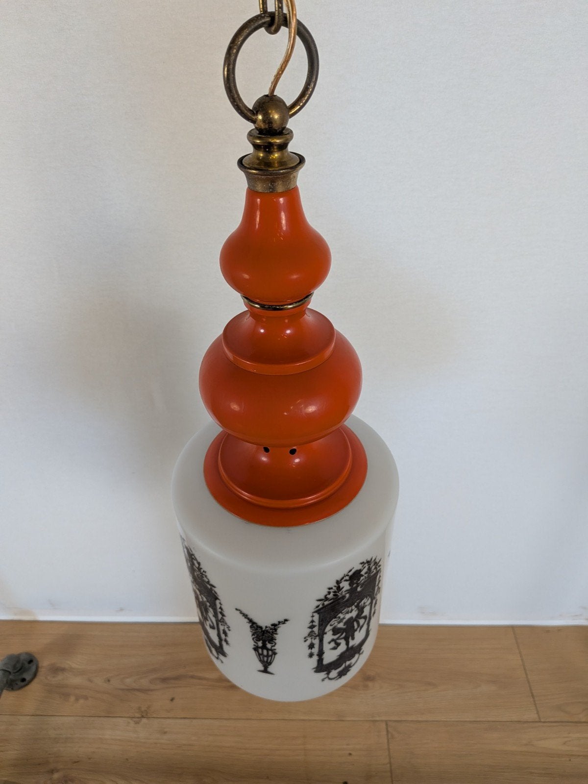 Vintage Hanglamp met Oranje Details en Silhouet Decoratie, Antiek en Kunst, Antiek | Lampen, Ophalen of Verzenden