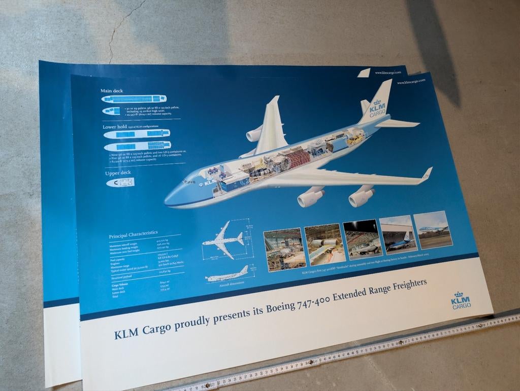 KLM Cargo poster Boeing 747-400 Extended Range Freighters, Gebruikt, Deurposter of groter, Rechthoekig Liggend, Ophalen of Verzenden