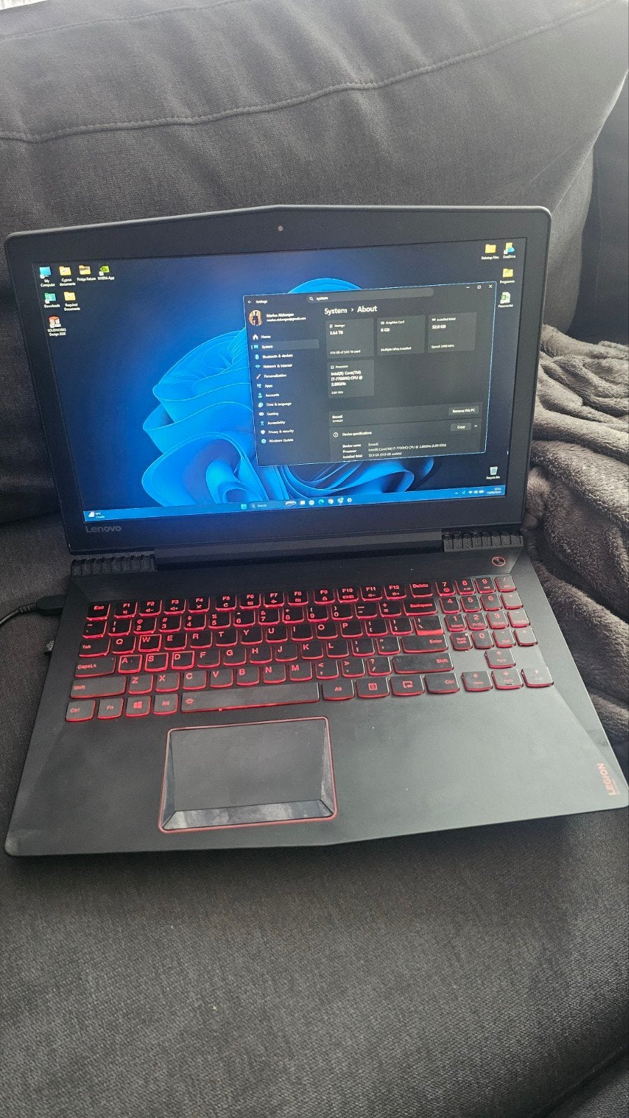 Lenovo Legion Laptop i7-7700HQ, Geforce GTX 1060 6GB, 32GB, Ophalen, 15 inch, 2 tot 3 Ghz, HDD
