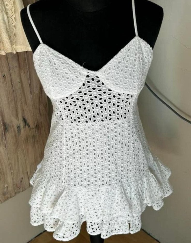 Zara mooi wit eyelet lace mini jurkje mt 36 ZGAN, Kleding | Dames, Wit, Ophalen of Verzenden, Zo goed als nieuw, Maat 36 (S)