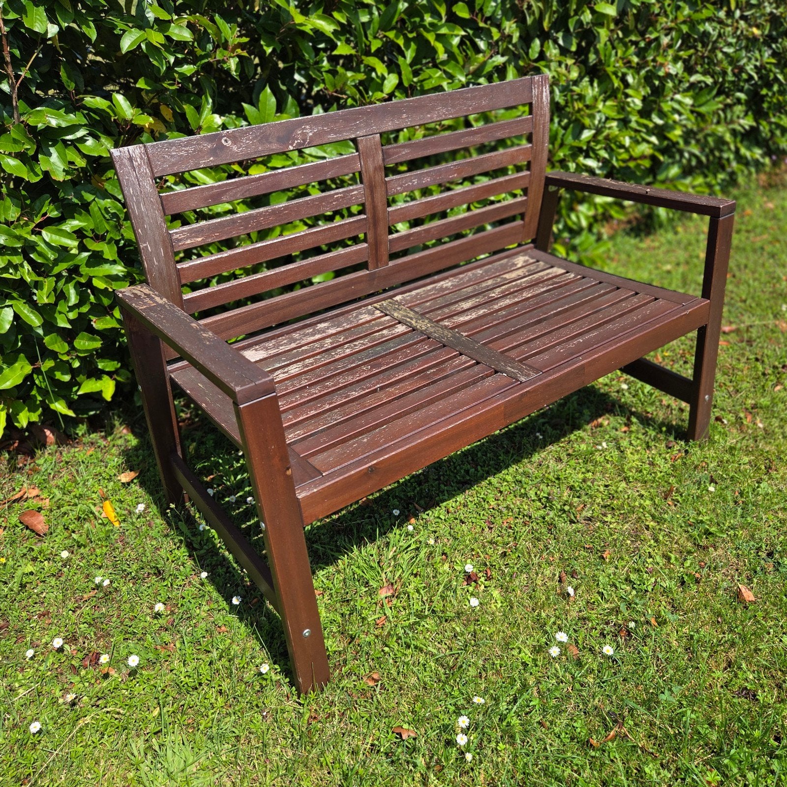 Houten tuinbank 2 persoons bankje Ikea Applaro, Ophalen, Gebruikt, Hout