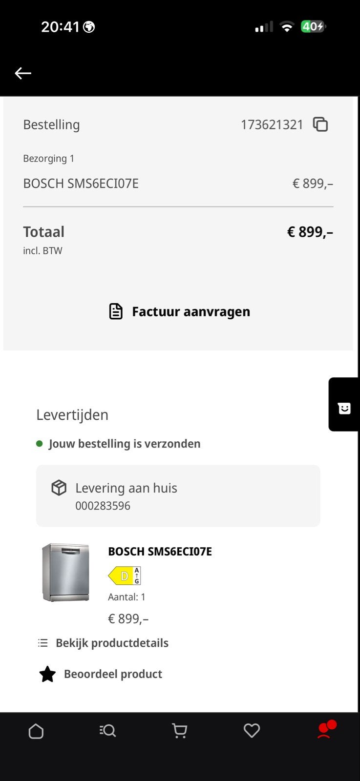 Bosch SMS6ECI07E Vrijstaande Vaatwasser - Energieklasse D, Witgoed en Apparatuur, Minder dan 85 cm, 60 cm of meer, Nieuw, Ophalen of Verzenden