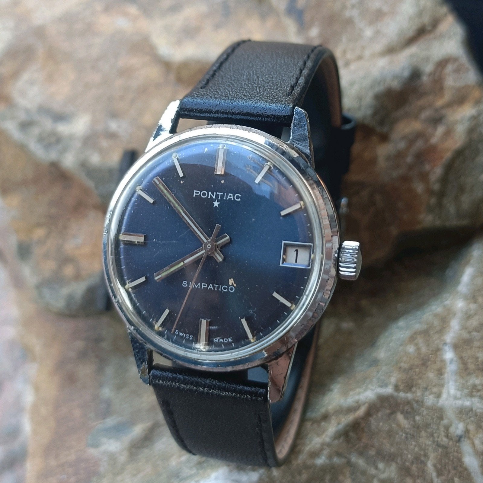 Vintage Heren Horloge Pontiac Simpatico * Zie Fotos, Gebruikt, Pontiac, Blauw, Ophalen of Verzenden