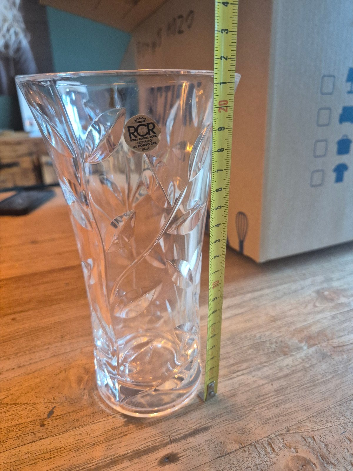 RCR Royal Crystal Rock Vaas - Kristalglas met Bladmotief, Ophalen of Verzenden