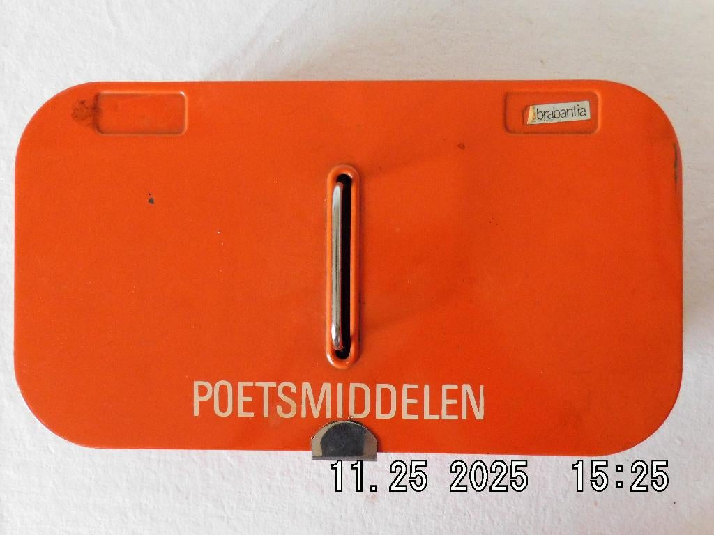 Vintage poetsmiddelendoos van Brabantia in oranje, jaren 70,, Verzamelen, Ophalen of Verzenden, Huis en Inrichting