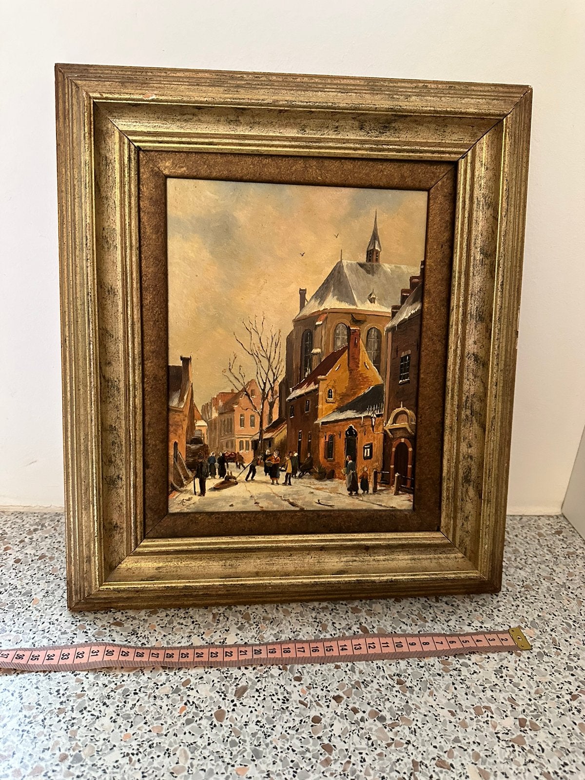 Oud Hollands stadsgezicht schilderij in lijst, Ophalen