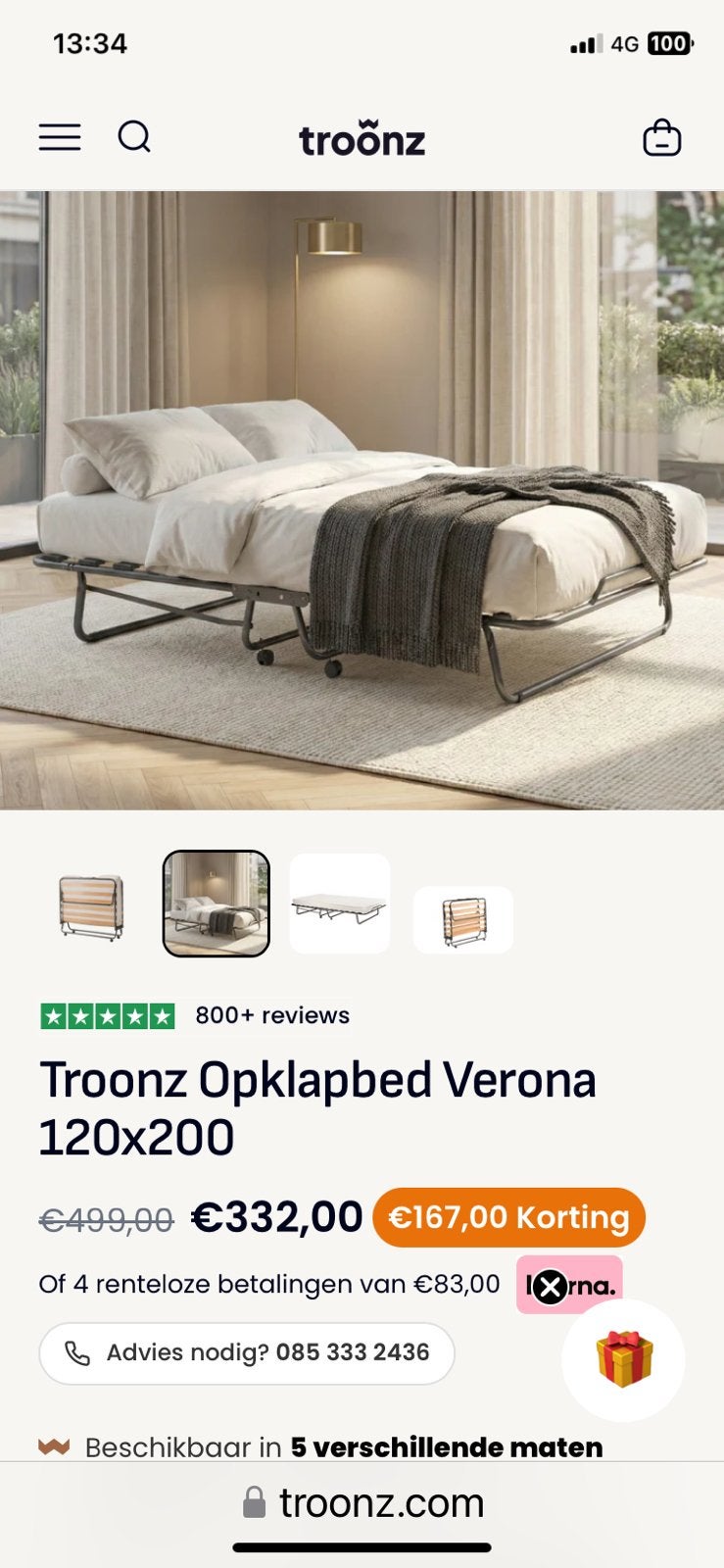 Nieuw opklapbed 120-200, Ophalen, Zo goed als nieuw, Eenpersoons