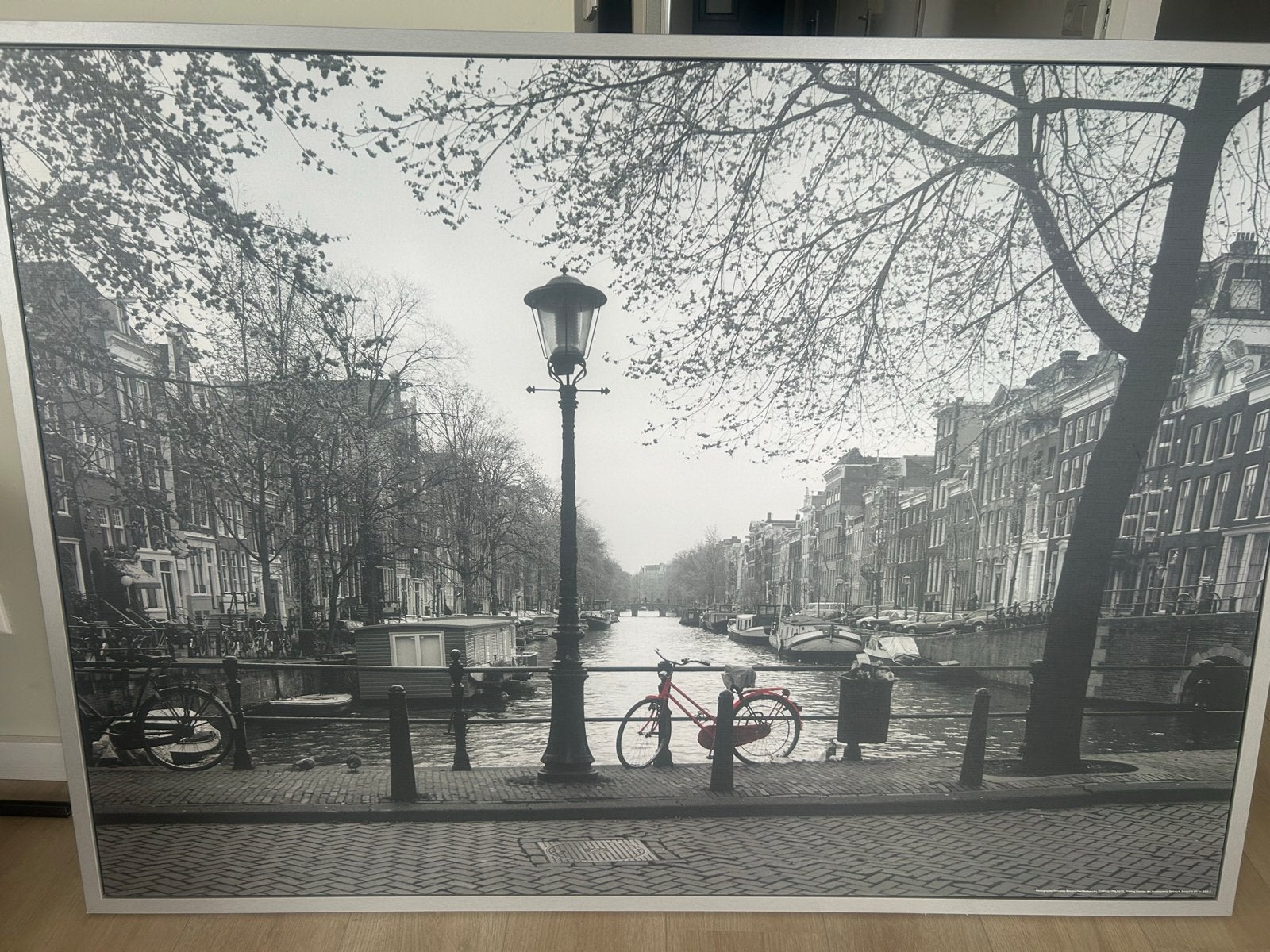 Amsterdam Gracht Zwart-Wit Fotoprint, Ophalen, 50 – 75, Zo goed als nieuw, 75 tot 100 cm