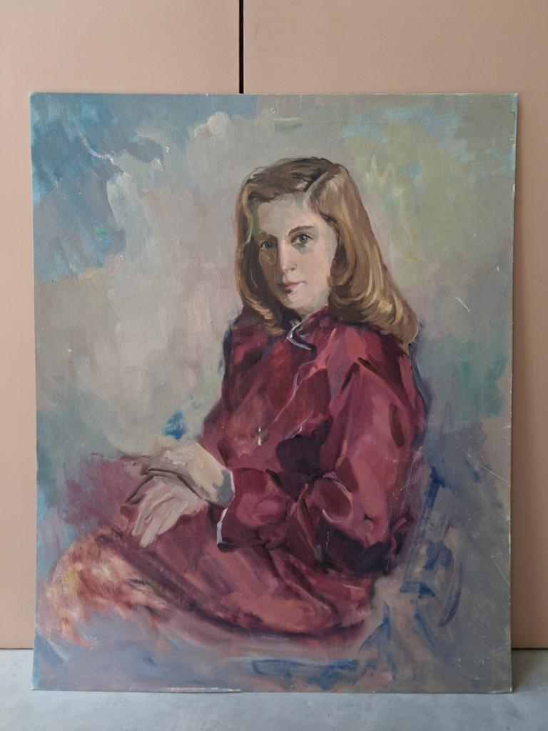 Dame vrouw schilderij 70 x 85 vintage midcentury, Ophalen of Verzenden