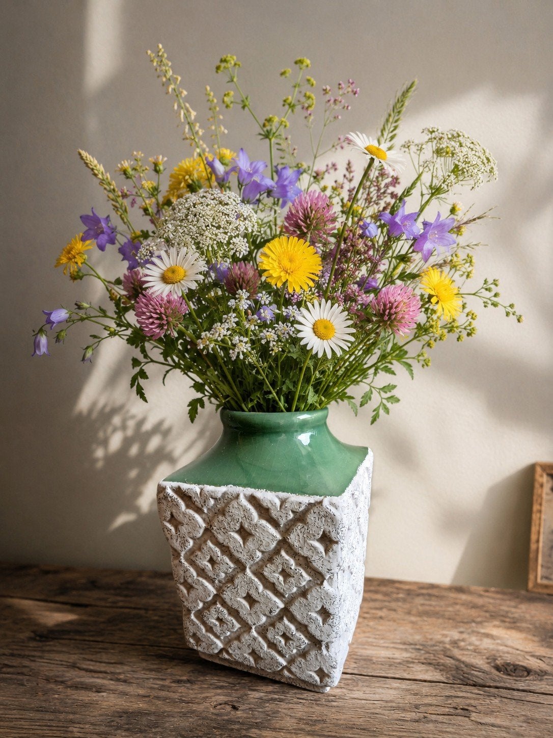 Decoratieve  vaas – groen/wit reliëf, Huis en Inrichting, Ophalen, Groen