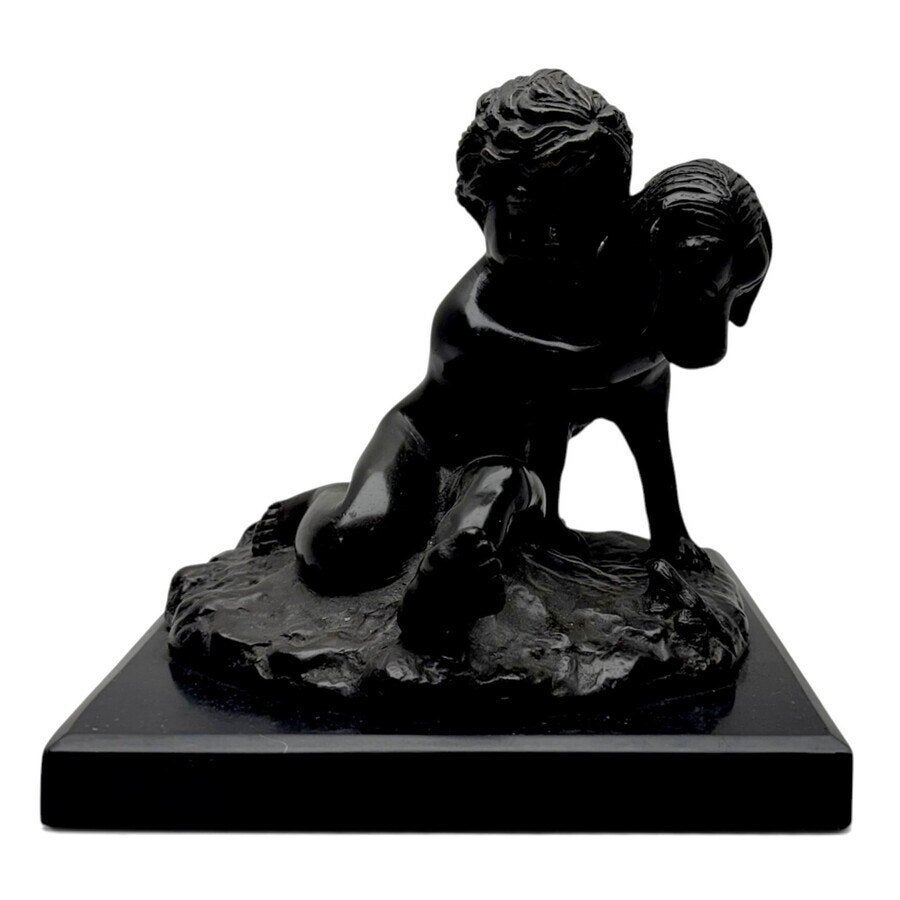 Bronzen beeldje: kind met hond, Ophalen of Verzenden, Brons