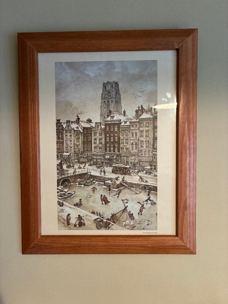 Anton Pieck Oud Rotterdam De Groote Kerk Lijst met glas € 20, Antiek en Kunst, Ophalen of Verzenden, Overige typen, Achter glas