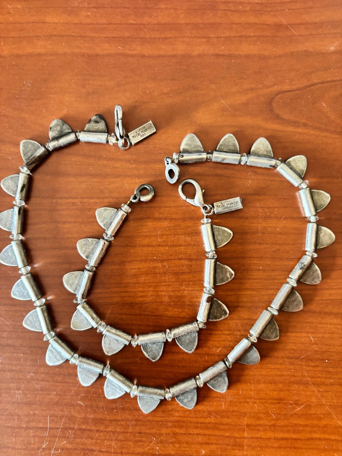 Metal Pointu’s Paris  Set: Halsketting & Armband, Ophalen of Verzenden, Gebruikt, Zilver, Overige materialen