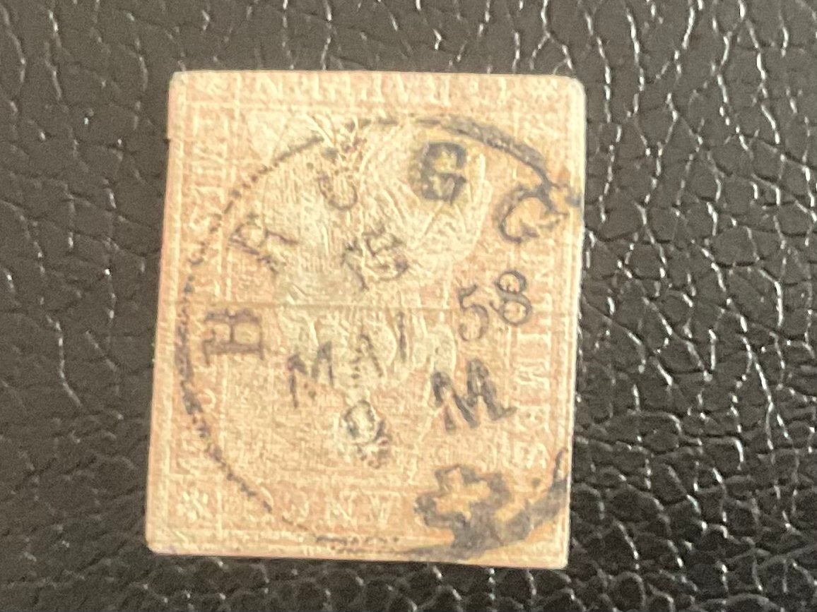 Franse ongetande postzegel 1858 - BRÉC stempel, Verzenden, Overige landen, Gestempeld